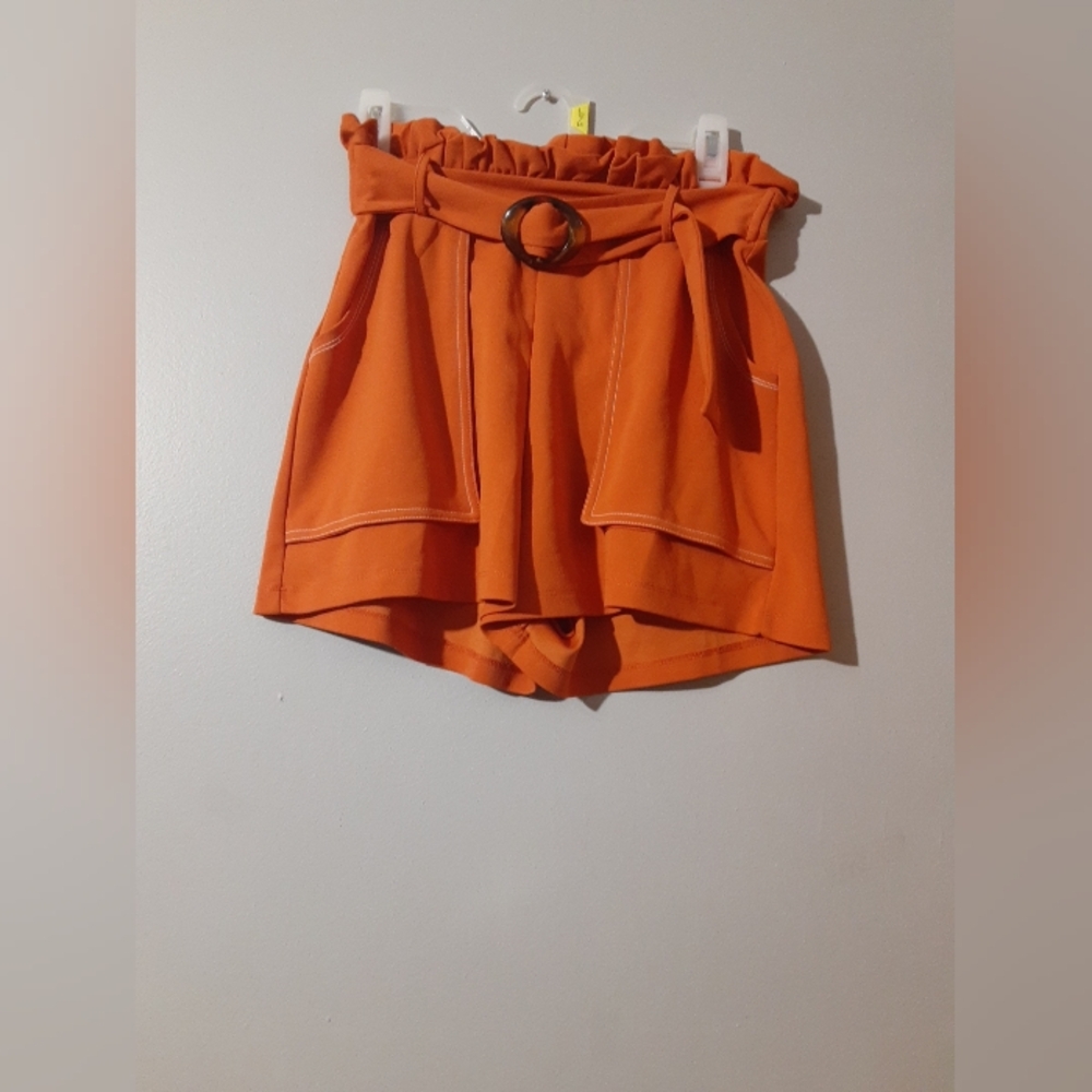 Asos Belted Paperbag Shorts Women's Size 6  Orange Summer Spring Beach
